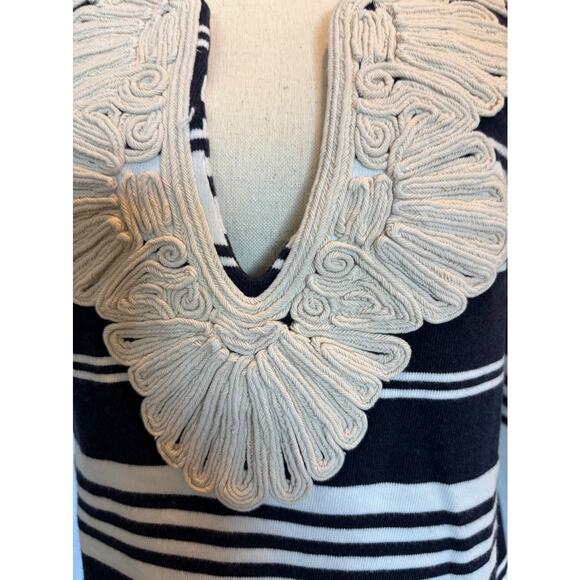 J Crew Pullover Cotton Blend Top Nautical Rope Detail Blue Wht Stripe Hamptons M - Picture 3 of 8